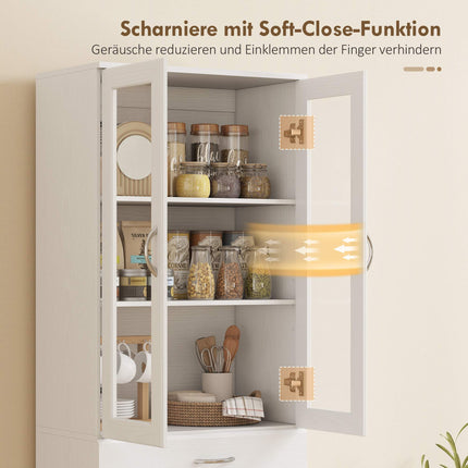 Kitchen Cabinet with Adjustable Shelves, Drawer, Glass Door, White, 60x35x180 cm