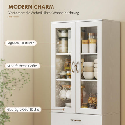 Kitchen Cabinet with Adjustable Shelves, Drawer, Glass Door, White, 60x35x180 cm
