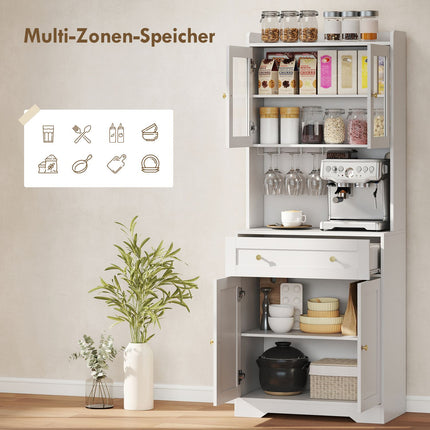 Kitchen Cabinet with Countertop, Wine Glass Holder, 170 cm, MDF, White