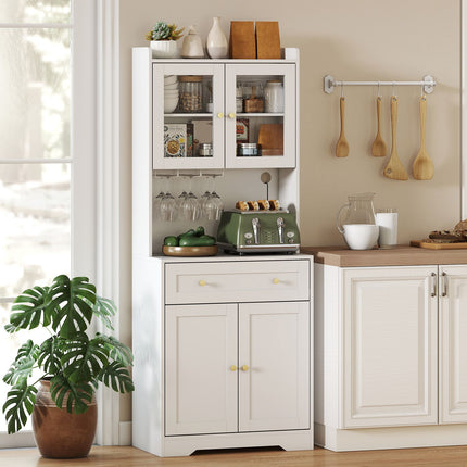 Kitchen Cabinet with Countertop, Wine Glass Holder, 170 cm, MDF, White