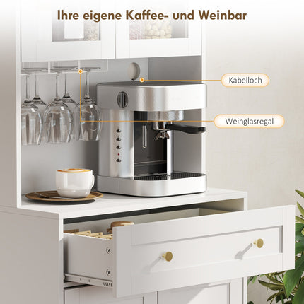 Kitchen Cabinet with Countertop, Wine Glass Holder, 170 cm, MDF, White