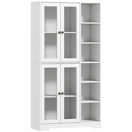 Kitchen Cabinet with Glass Doors, Shelves, 172 cm, White MDF