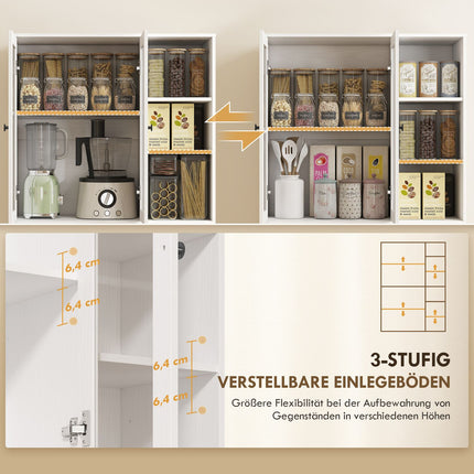 Kitchen Cabinet with Glass Doors, Shelves, 172 cm, White MDF