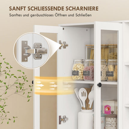 Kitchen Cabinet with Glass Doors, Shelves, 172 cm, White MDF