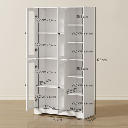 Kitchen Cabinet with Glass Doors, Shelves, 172 cm, White MDF