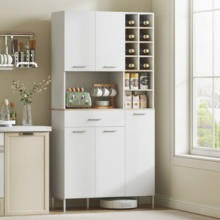 Kitchen Cabinet with Open Shelves, Wine Rack, White MDF