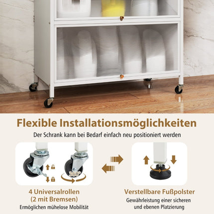 Kitchen Cabinet with Shelves, Hooks, and Wheels, White