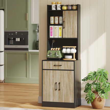 Kitchen Cabinet with Workspace, Cable Hole, Drawer, 3 Shelves