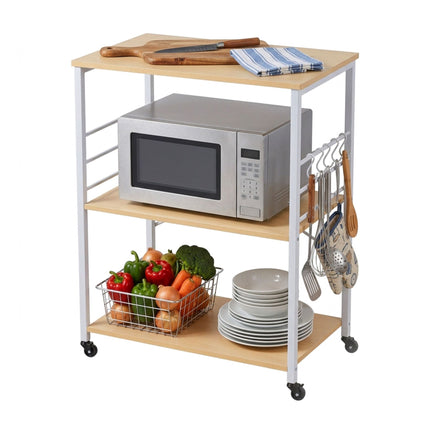 Kitchen Cart – 3-Tier Rolling, 3 Shelves, 6 S-Hooks