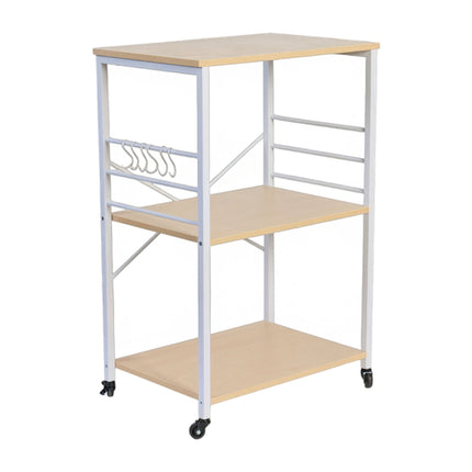 Kitchen Cart – 3-Tier Rolling, 3 Shelves, 6 S-Hooks