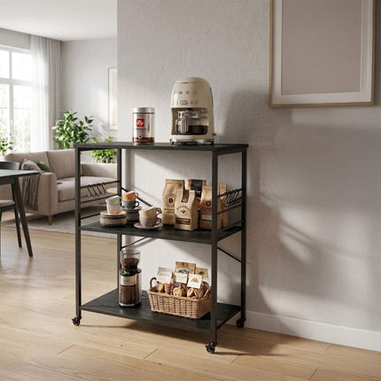 Kitchen Cart, 3-Tier Rolling Trolley With S-Hooks