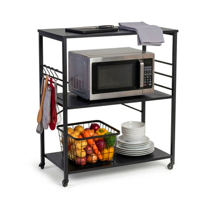Kitchen Cart, 3-Tier Rolling Trolley With S-Hooks