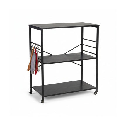 Kitchen Cart, 3-Tier Rolling Trolley With S-Hooks