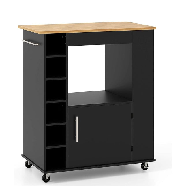 Kitchen Cart with Bamboo Top, Spice Rack, Towel Holder