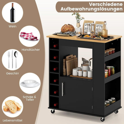 Kitchen Cart with Bamboo Top, Spice Rack, Towel Holder