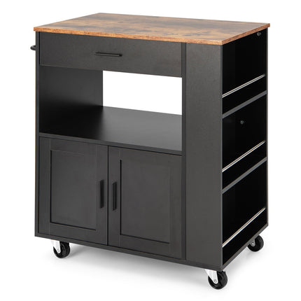 Kitchen Cart with Countertop, Drawer, Towel Rack – Black