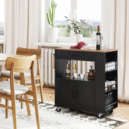 Kitchen Cart with Countertop, Drawer, Towel Rack – Black