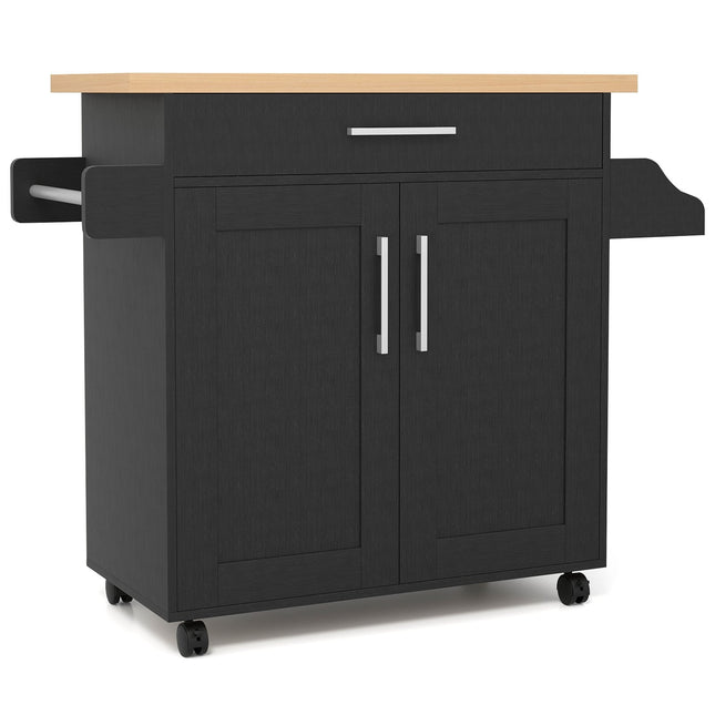 Kitchen Cart with Drawer & Adjustable Shelf, Natural/Black