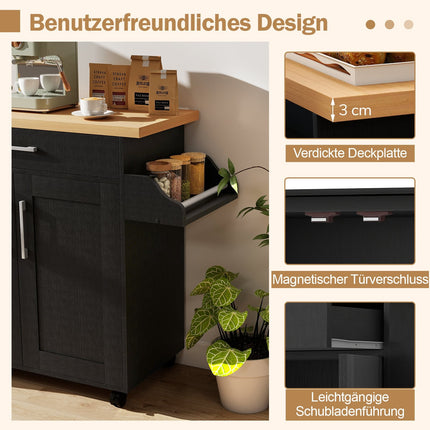 Kitchen Cart with Drawer & Adjustable Shelf, Natural/Black