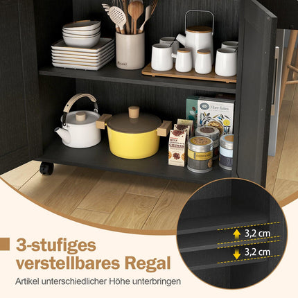 Kitchen Cart with Drawer & Adjustable Shelf, Natural/Black