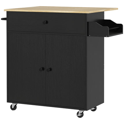 Kitchen Cart with Drawer, Cabinet, Towel Rack, Black/Oak