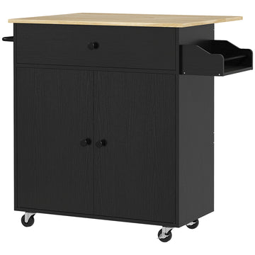 Kitchen Cart with Drawer, Cabinet, Towel Rack, Black/Oak