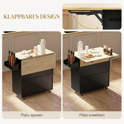 Kitchen Cart with Drawer, Cabinet, Towel Rack, Black/Oak