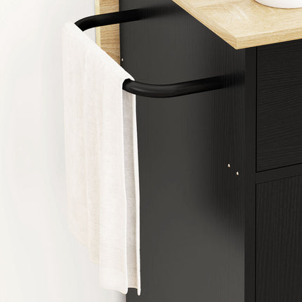 Kitchen Cart with Drawer, Cabinet, Towel Rack, Black/Oak