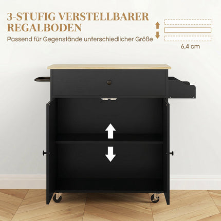 Kitchen Cart with Drawer, Cabinet, Towel Rack, Black/Oak