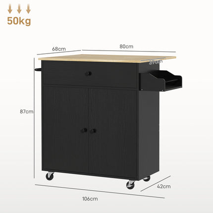 Kitchen Cart with Drawer, Cabinet, Towel Rack, Black/Oak