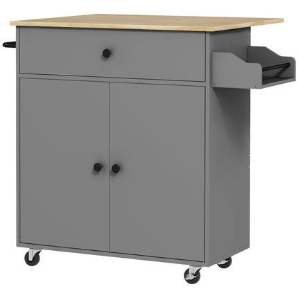 Kitchen Cart with Drawer, Cabinet, Towel Rack, Grey/Oak