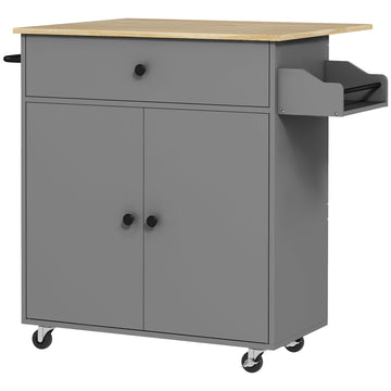 Kitchen Cart with Drawer, Cabinet, Towel Rack, Grey/Oak
