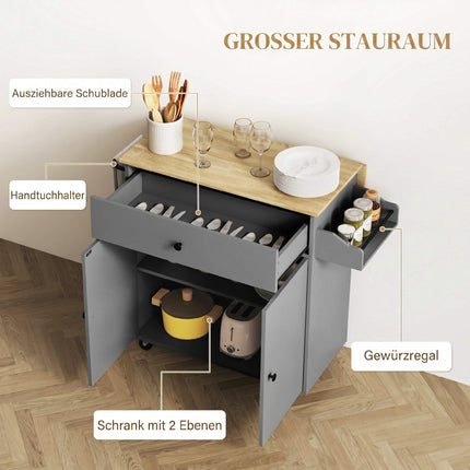 Kitchen Cart with Drawer, Cabinet, Towel Rack, Grey/Oak