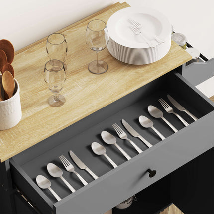 Kitchen Cart with Drawer, Cabinet, Towel Rack, Grey/Oak
