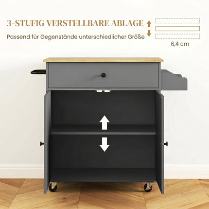 Kitchen Cart with Drawer, Cabinet, Towel Rack, Grey/Oak