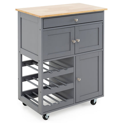 Kitchen Cart with Drawers & 3-Tier Wine Rack, Gray