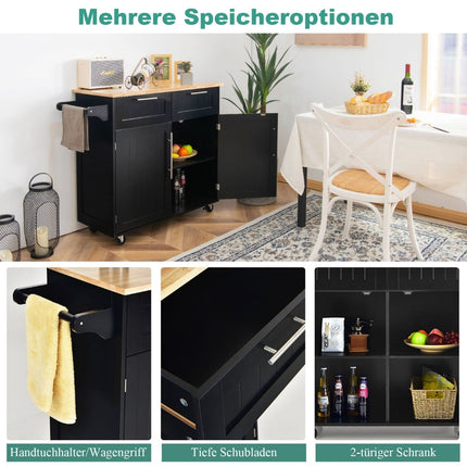 Kitchen Cart with Drawers and Cabinets, Black, 94x45.5x94.5 cm