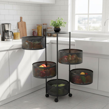 Kitchen Cart with Swivel Shelves – Metal, Rolling, Storage