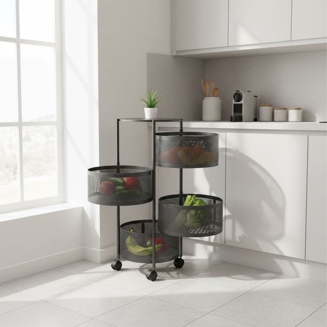 Kitchen Cart with Swivel Shelves – Metal, Rolling, Storage