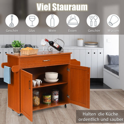 Kitchen Cart with Towel Rack and Spice Shelf, 116x40x85 cm