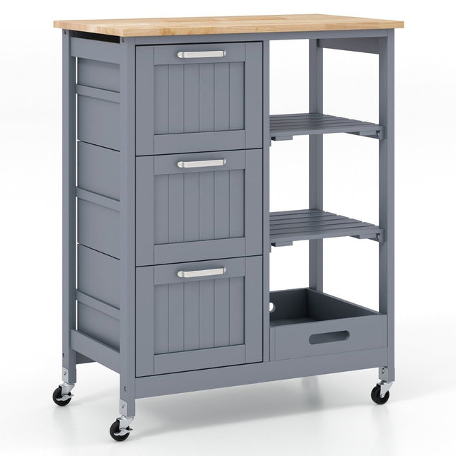 Kitchen Cart with Tray, Shelves & 3 Drawers – Grey