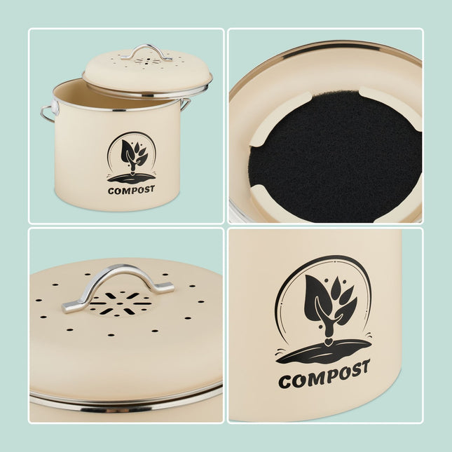 Kitchen Compost Bin 3.5L with Charcoal Filter