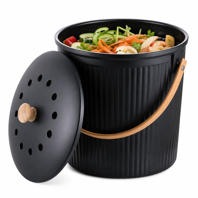 Kitchen Compost Bin, 5.6L, Black, Carbon Filters