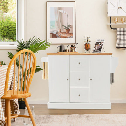 Kitchen Island Cart, 2-Door, 3-Drawer, White