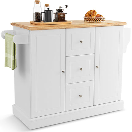 Kitchen Island Cart, 2-Door, 3-Drawer, White