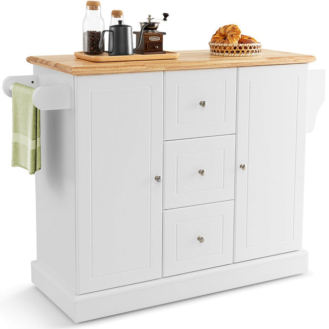 Kitchen Island Cart, 2-Door, 3-Drawer, White