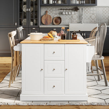Kitchen Island Cart, 2-Door, 3-Drawer, White