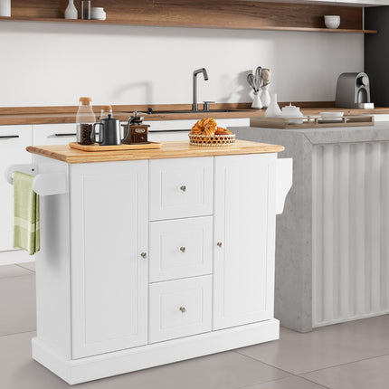 Kitchen Island Cart, 2-Door, 3-Drawer, White