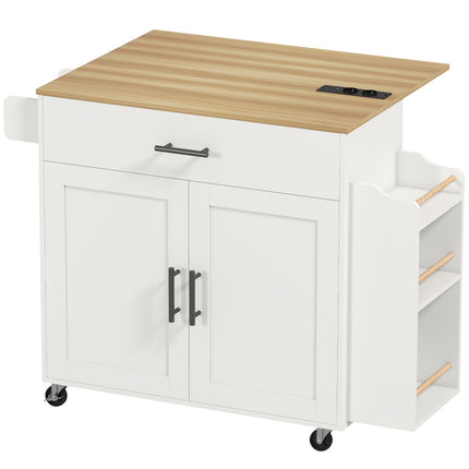Kitchen Island Cart, Rolling, Drop-Leaf, Drawer, 120x68x85 cm, White