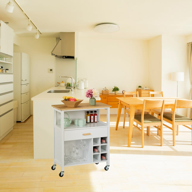 Kitchen Island Cart with Bamboo Top and Wine Rack